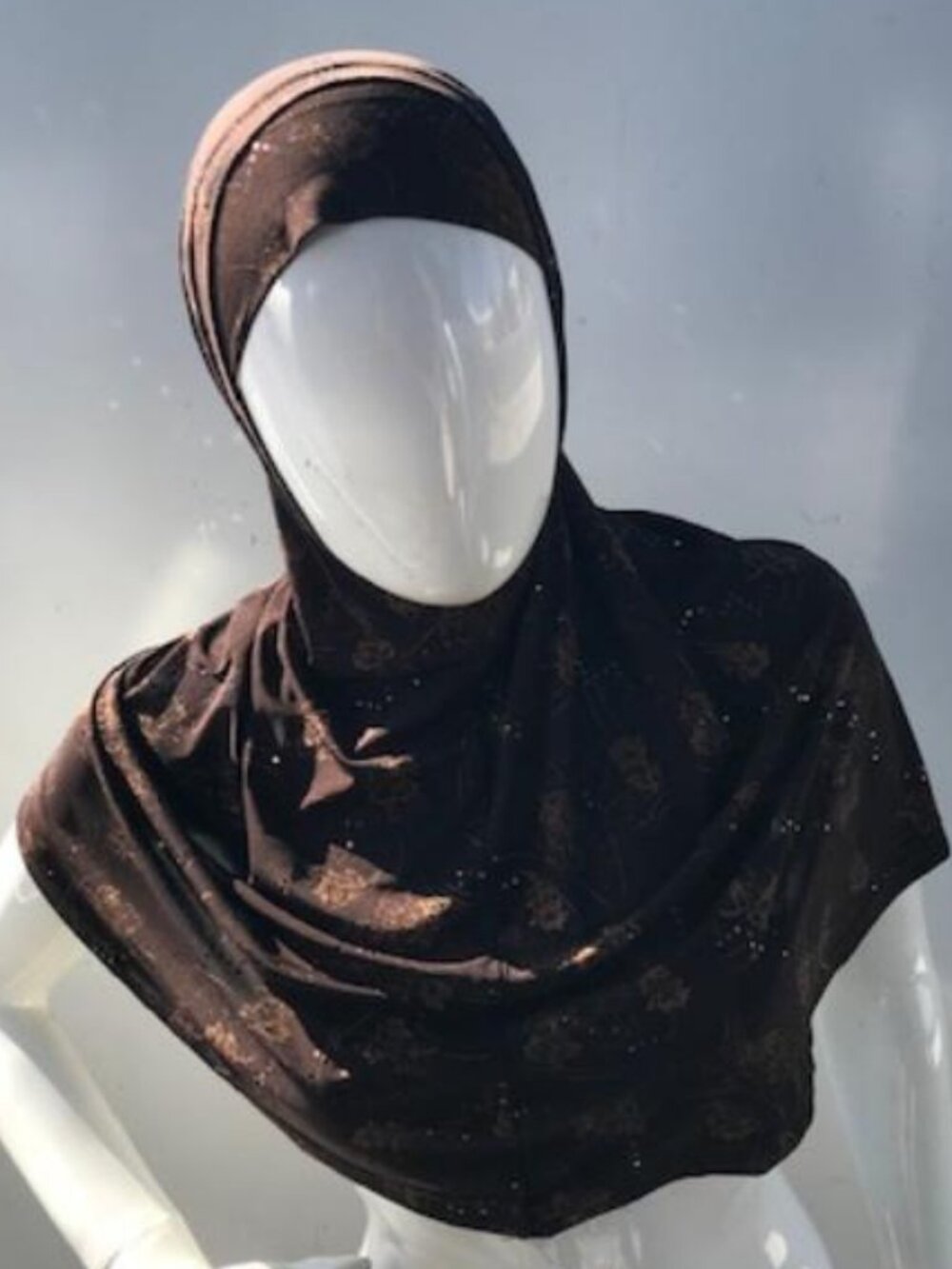 Brown with Gold Flowers 2 Piece Adult Long Instant Hijab